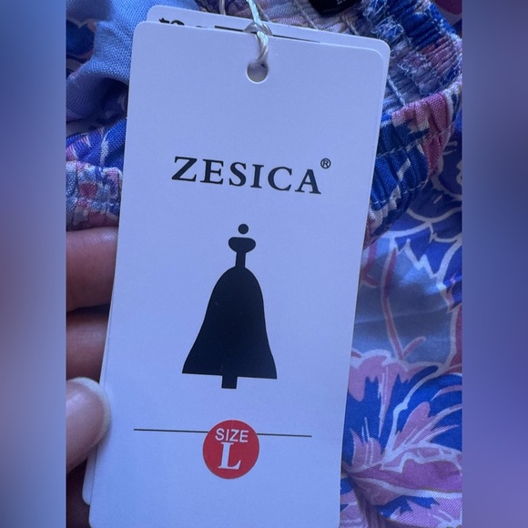 ZESICA Women Summer Halter Tie Neck Sleeveless Blue Floral Maxi Dress Cut Out L - Picture 4 of 16